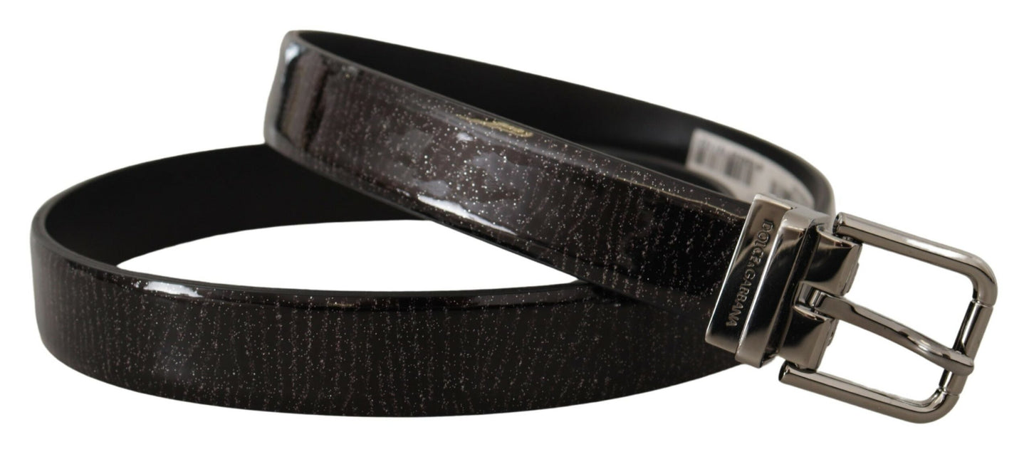Dolce &amp; Gabbana Black Leather Vernice Metal Buckle Belt