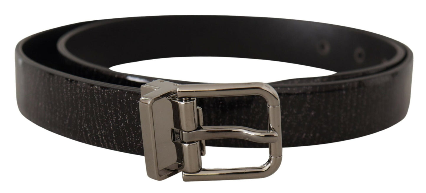 Dolce &amp; Gabbana Black Leather Vernice Metal Buckle Belt