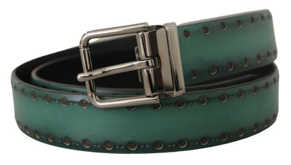 Dolce &amp; Gabbana Green Giotto Leather Silver Metal Buckle Belt