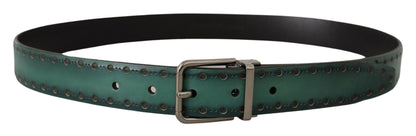 Dolce &amp; Gabbana Green Giotto Leather Silver Metal Buckle Belt