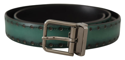 Dolce &amp; Gabbana Green Giotto Leather Silver Metal Buckle Belt