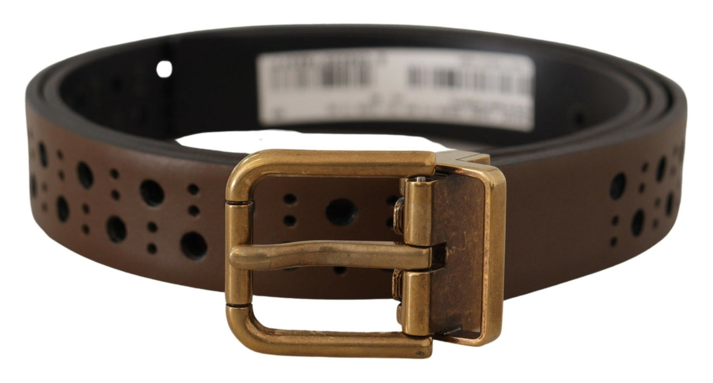 Dolce &amp; Gabbana Brown Leather Perforated Crown Belt