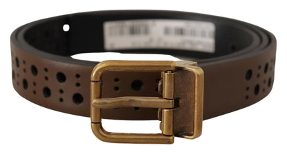 Dolce &amp; Gabbana Brown Leather Perforated Crown Belt