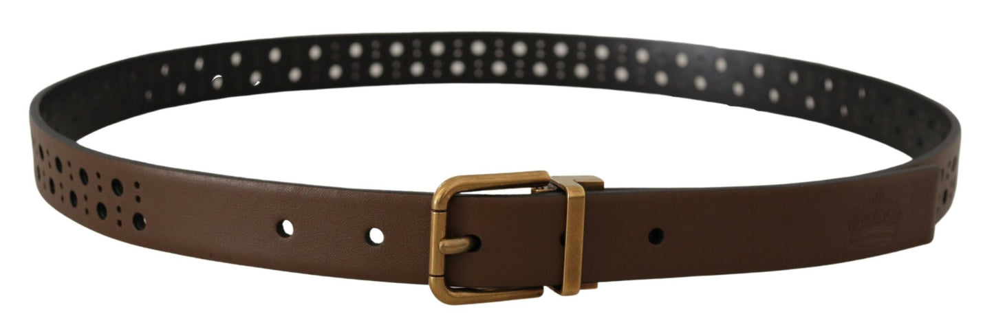Dolce &amp; Gabbana Brown Leather Perforated Crown Belt