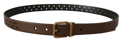 Dolce &amp; Gabbana Brown Leather Perforated Crown Belt