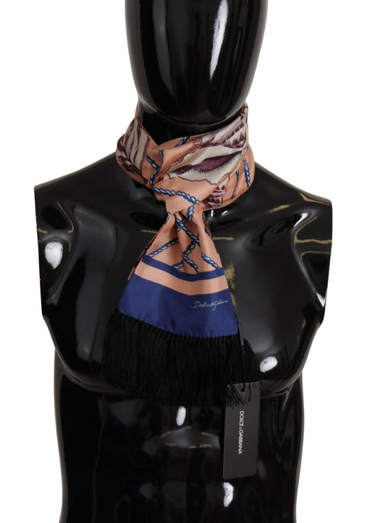 Dolce & Gabbana Multicolor Patterned Seashell DG Logo Shawl Fringe Scarf by Dolce & Gabbana