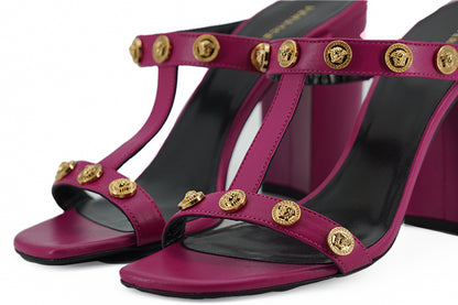 Sandales hautes Versace élégantes en cuir de veau violet