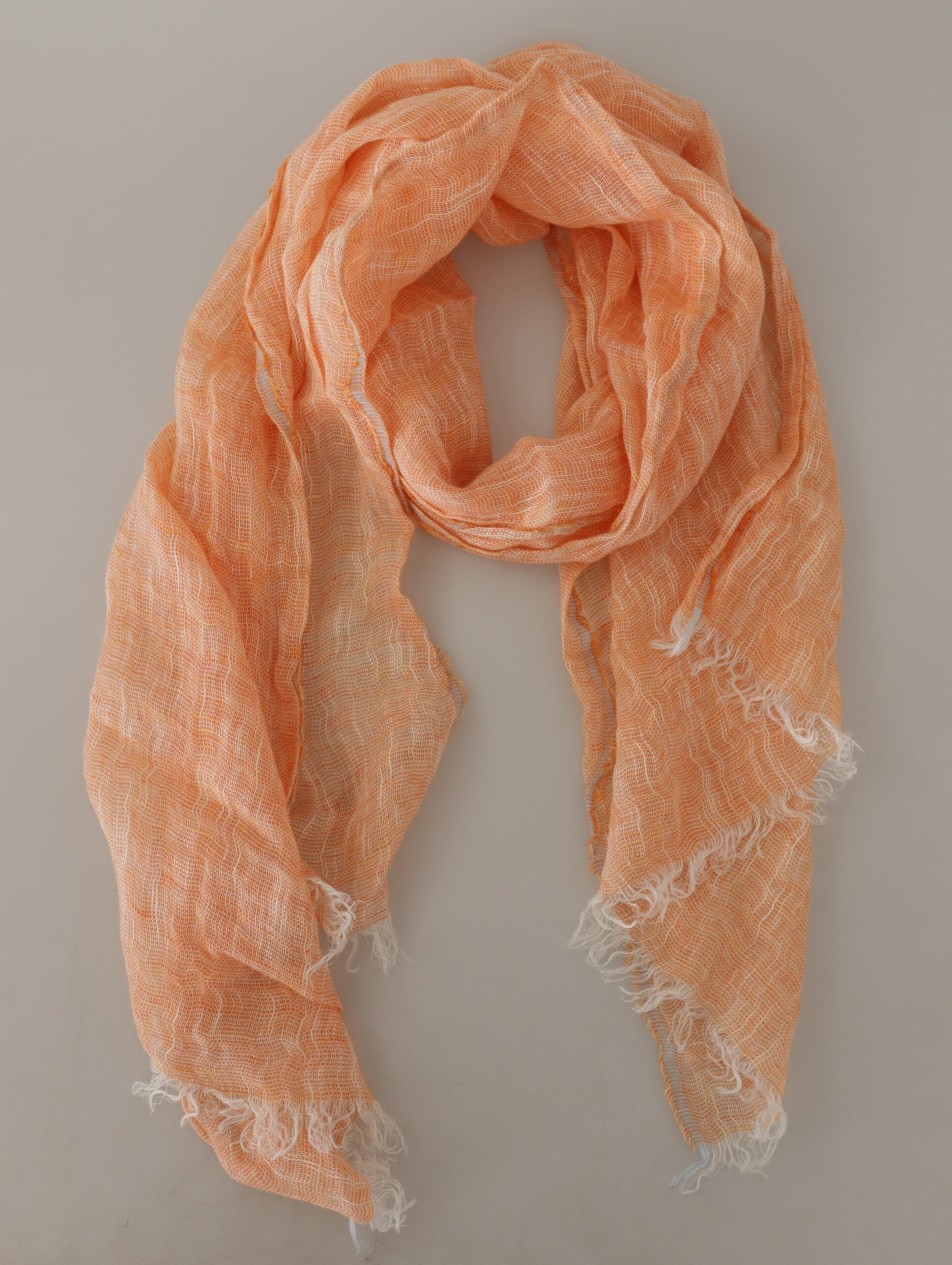 Malo Peach Linen Knitted Shawl Wrap Fringes Scarf by Malo
