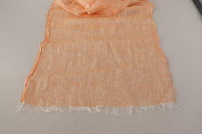 Malo Peach Linen Knitted Shawl Wrap Fringes Scarf by Malo