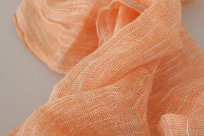 Malo Peach Linen Knitted Shawl Wrap Fringes Scarf by Malo