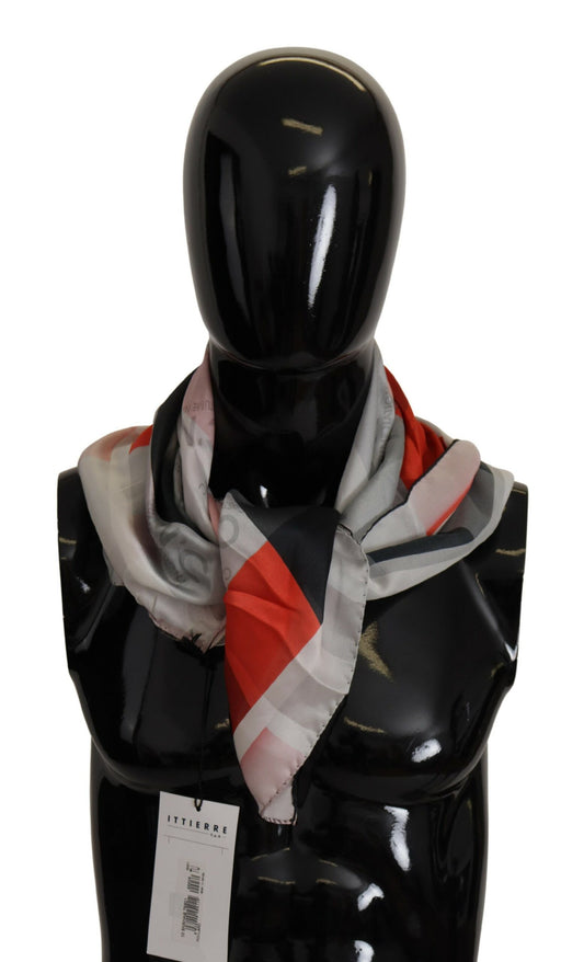Costume National Gray Red Silk Shawl Foulard Wrap Scarf by Costume National