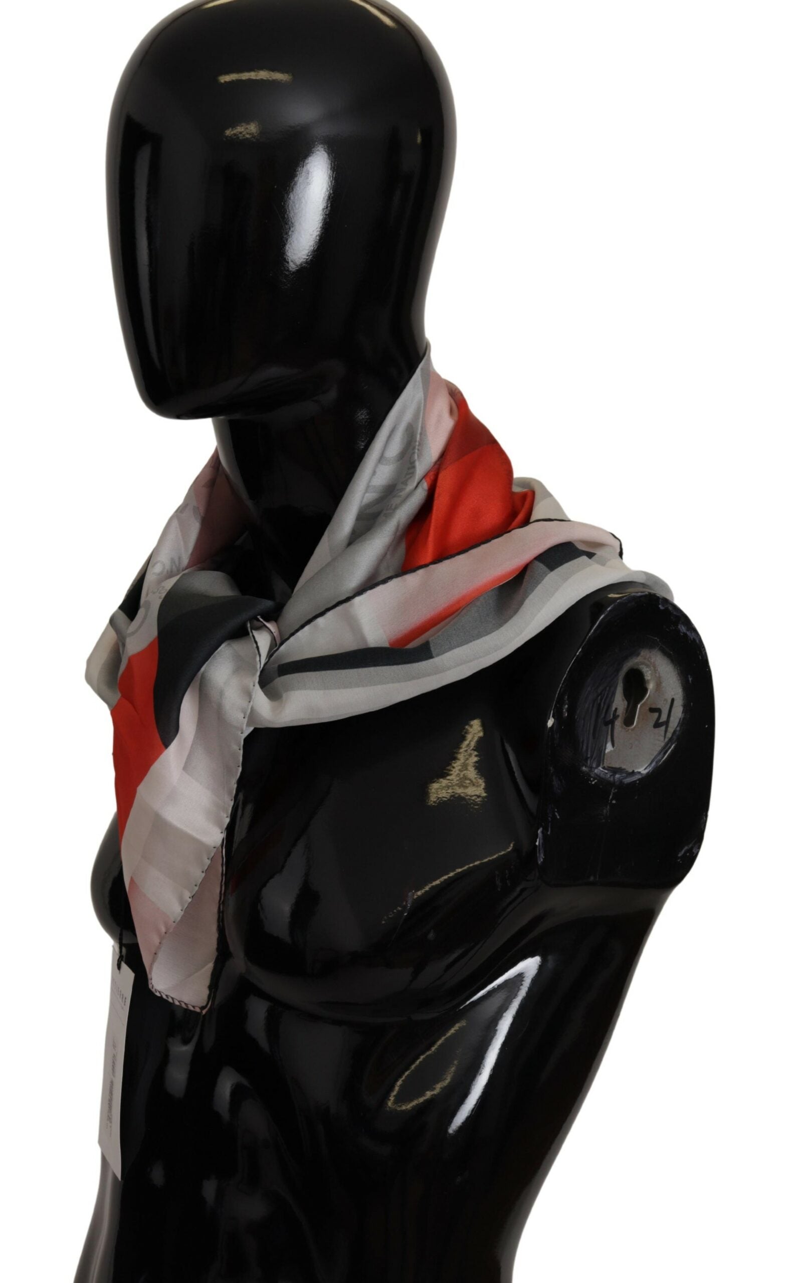 Costume National Gray Red Silk Shawl Foulard Wrap Scarf by Costume National