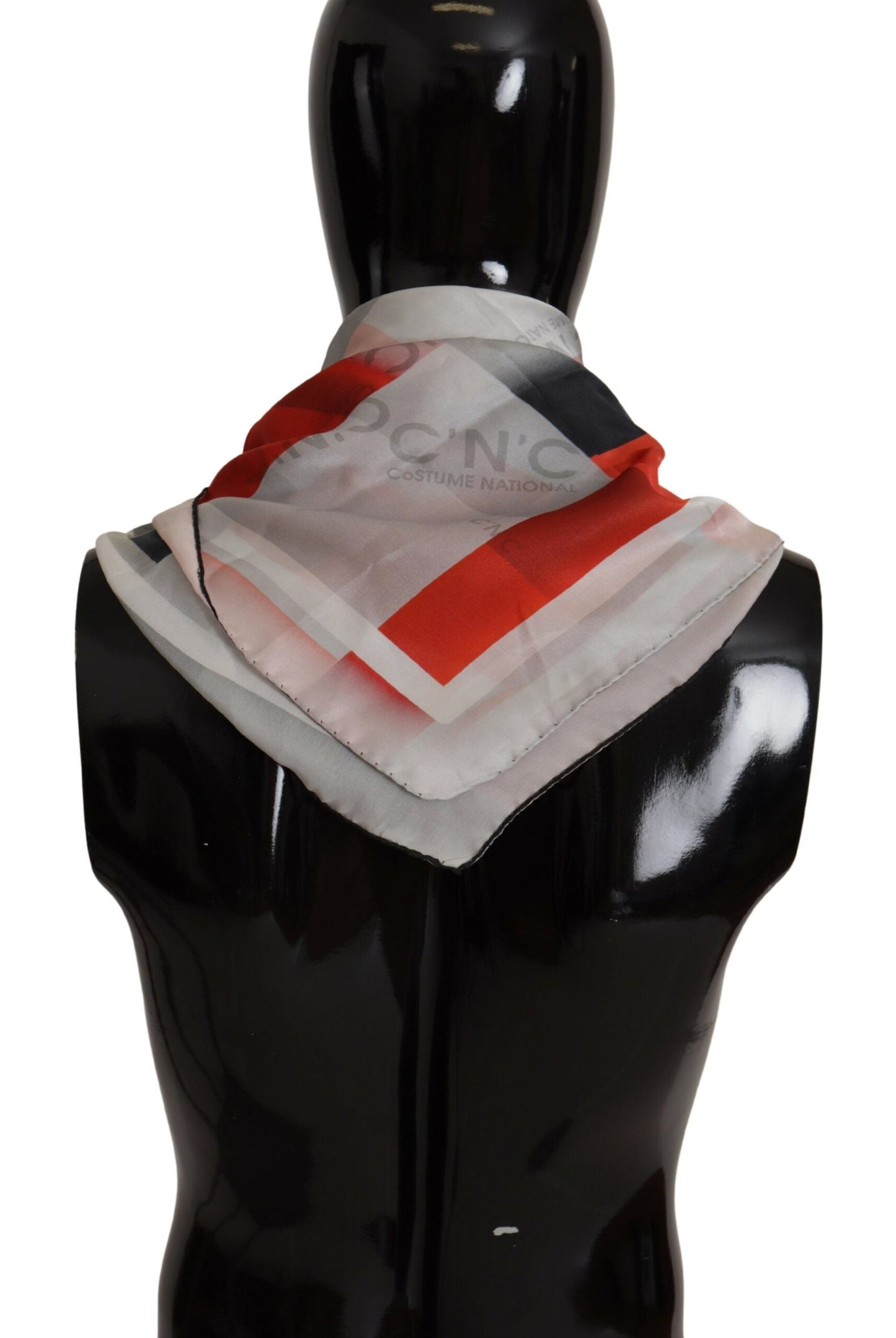 Costume National Gray Red Silk Shawl Foulard Wrap Scarf by Costume National