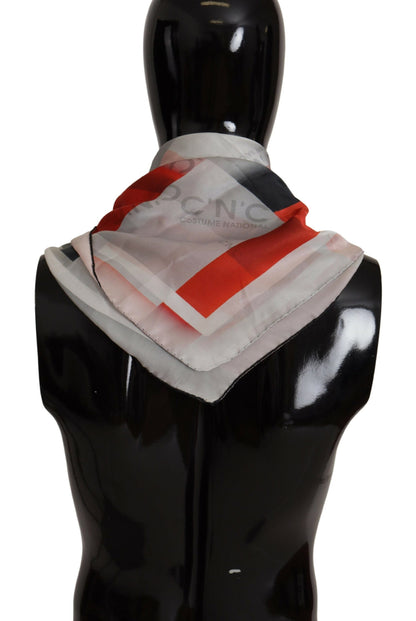 Costume National Gray Red Silk Shawl Foulard Wrap Scarf by Costume National