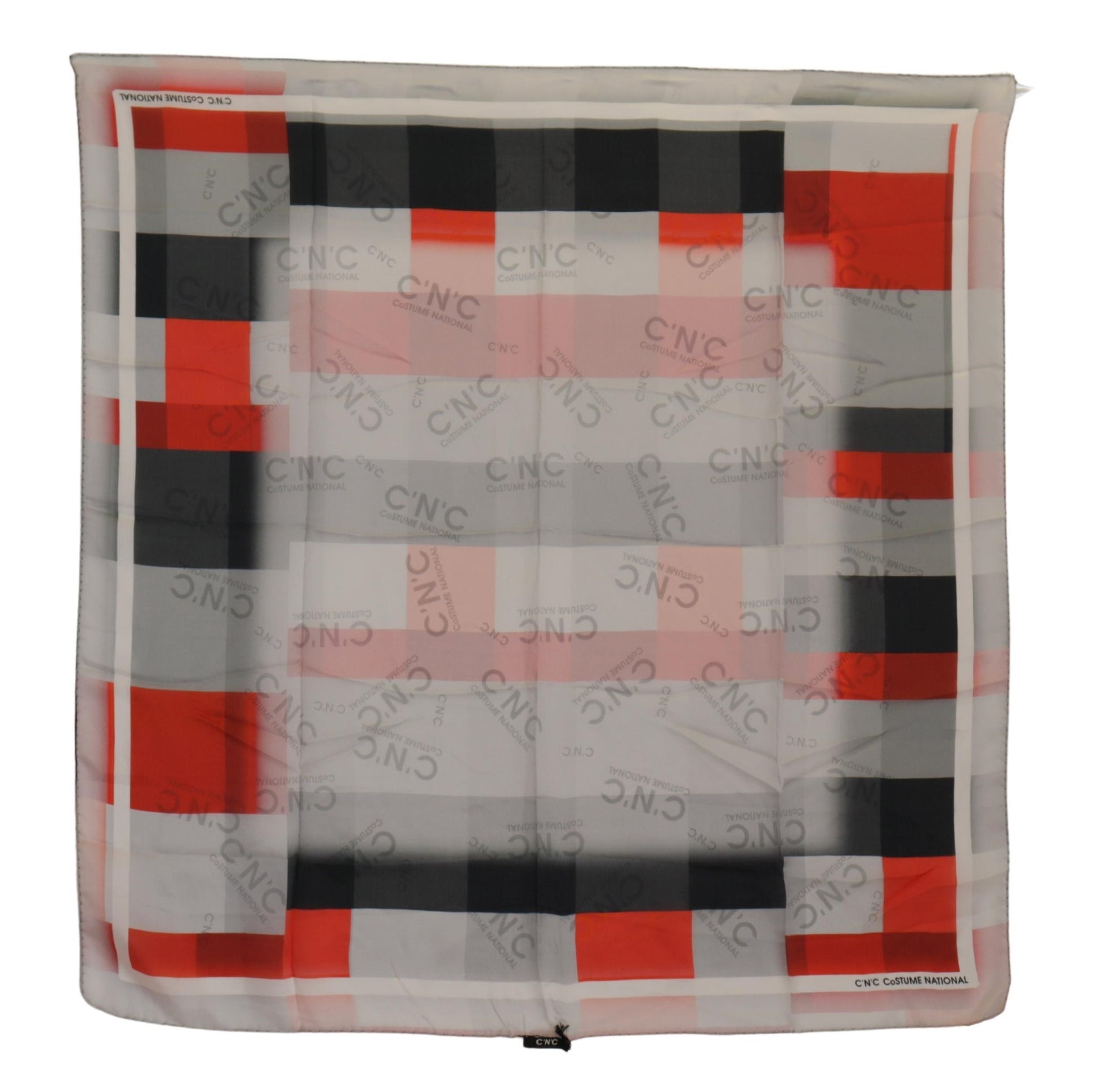 Costume National Gray Red Silk Shawl Foulard Wrap Scarf by Costume National
