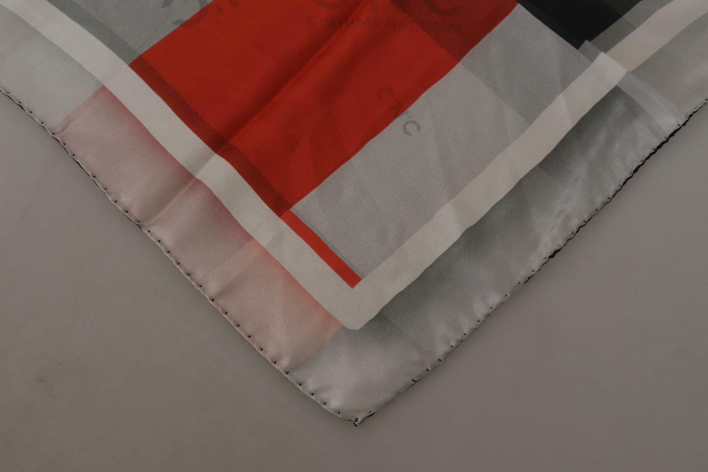 Costume National Gray Red Silk Shawl Foulard Wrap Scarf by Costume National