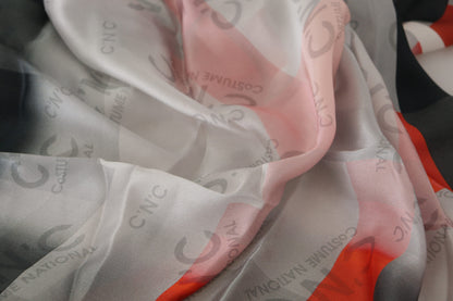 Costume National Gray Red Silk Shawl Foulard Wrap Scarf by Costume National