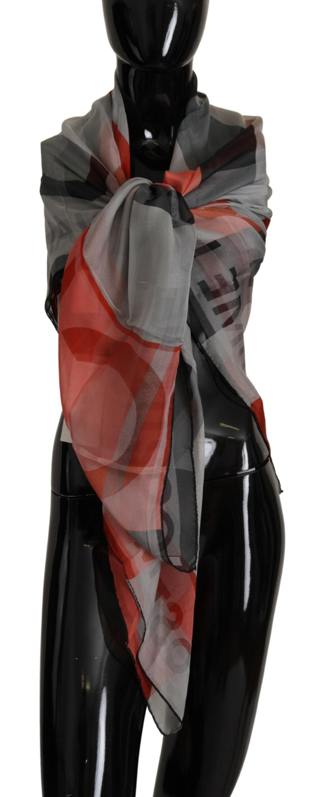 Costume National Gray Red Shawl Foulard Wrap Scarf by Costume National