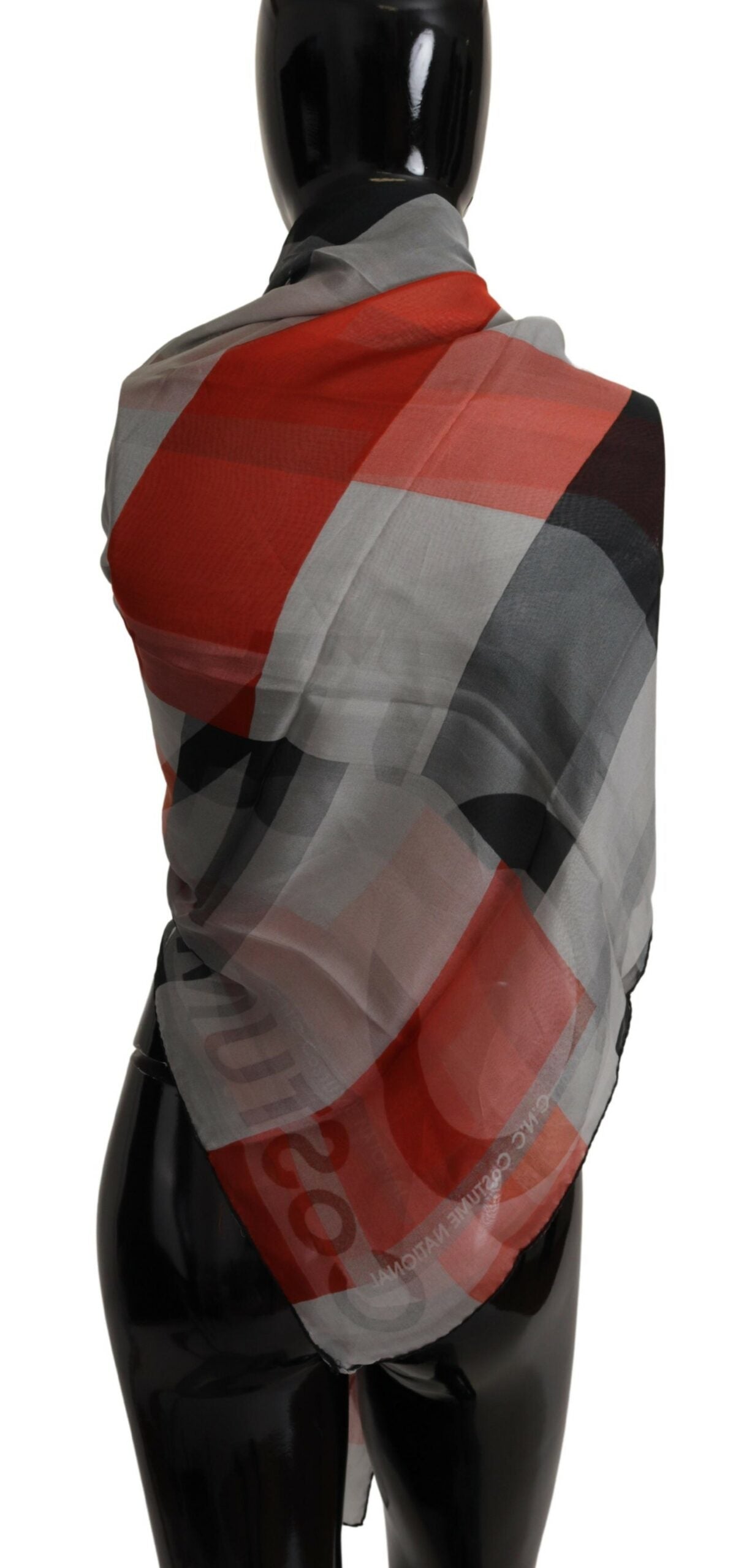 Costume National Gray Red Shawl Foulard Wrap Scarf by Costume National