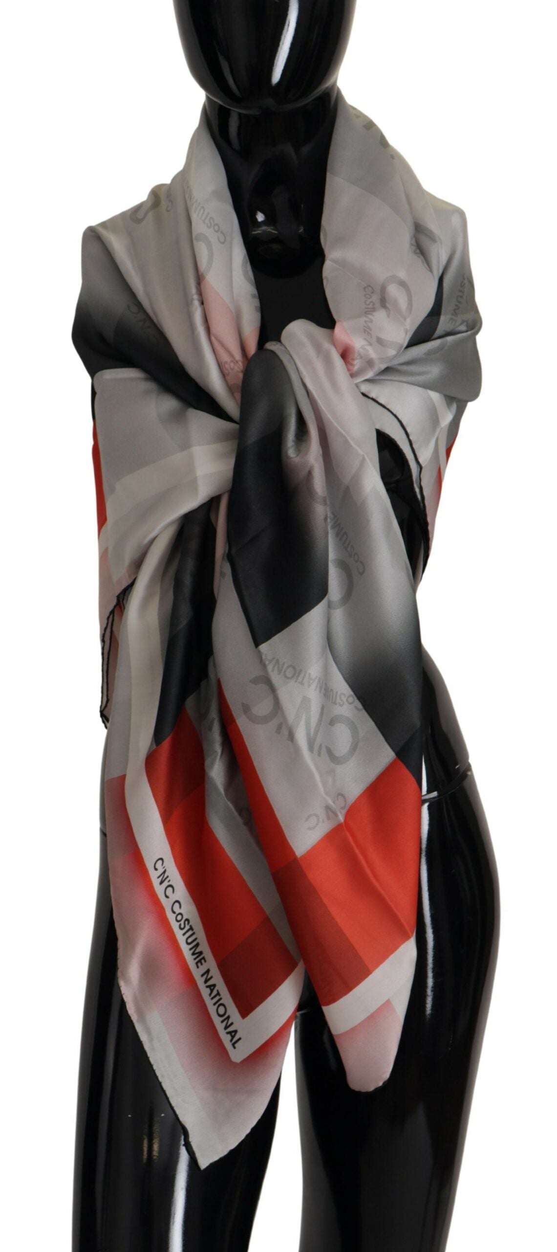 Costume National Gray Red Shawl Foulard Wrap Scarf by Costume National