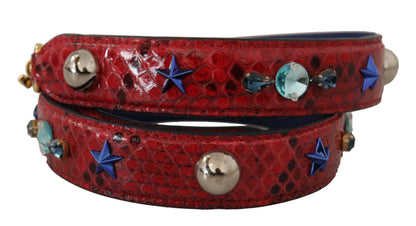 Dolce &amp; Gabbana Red Exotic Leather Crystals Shoulder Strap
