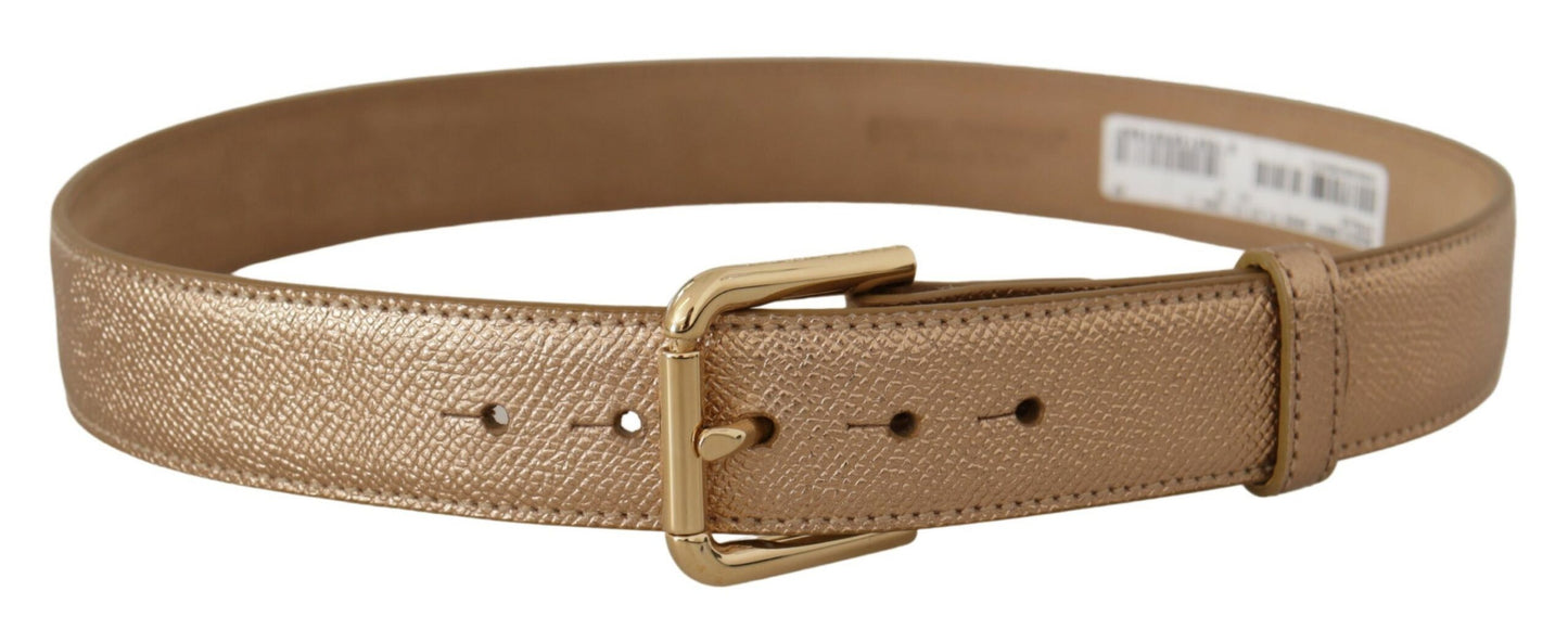 Ceinture en cuir rose doré Dolce &amp; Gabbana Chic avec boucle logo