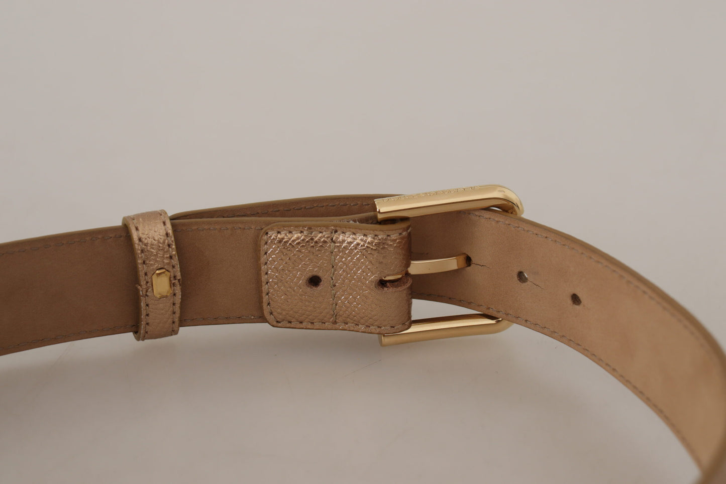 Ceinture en cuir rose doré Dolce &amp; Gabbana Chic avec boucle logo