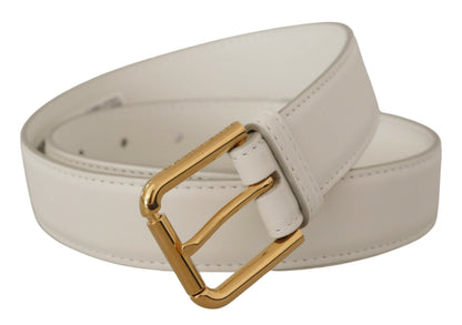 Ceinture en cuir blanc Dolce &amp; Gabbana Chic avec boucle gravée dorée