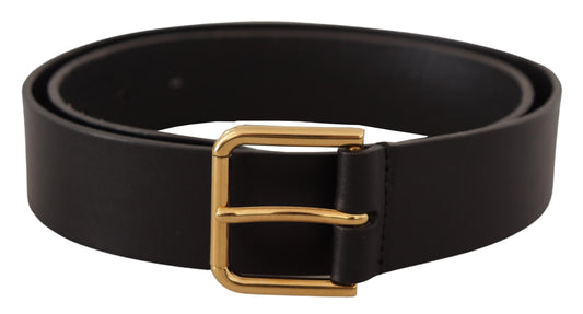 Ceinture élégante en cuir noir Dolce &amp; Gabbana avec boucle dorée
