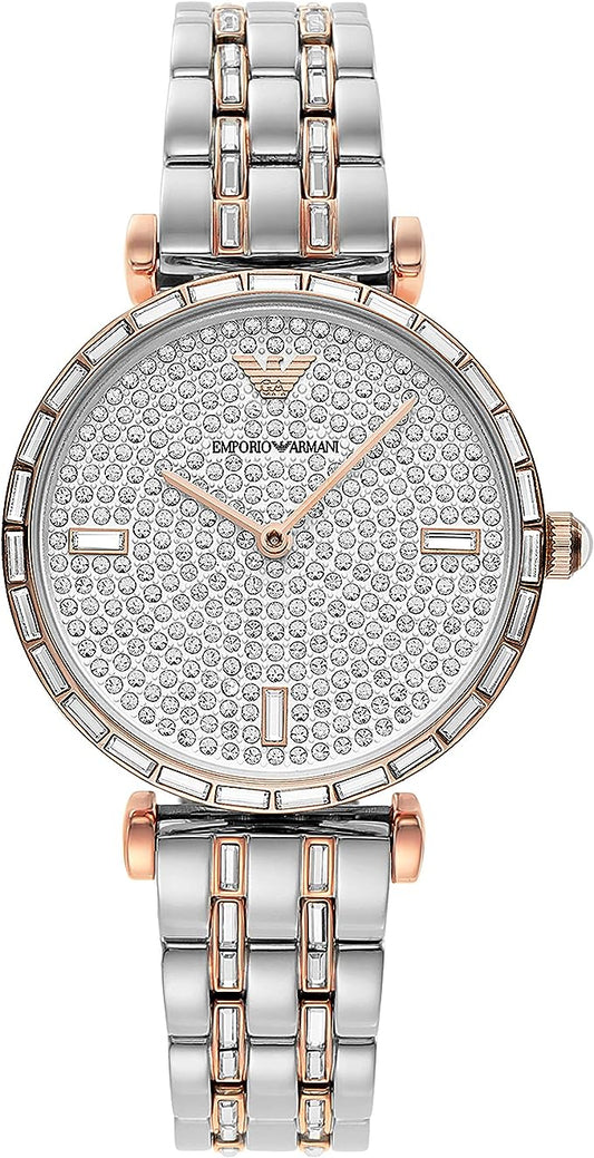 Montre élégante Emporio Armani à cristaux bicolores pavés