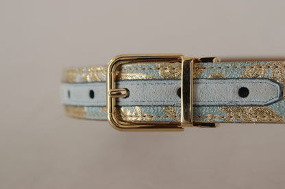 Ceinture élégante en cuir bleu clair Dolce &amp; Gabbana avec boucle dorée