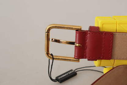 Ceinture élégante en cuir rouge avec boucle gravée Dolce &amp; Gabbana