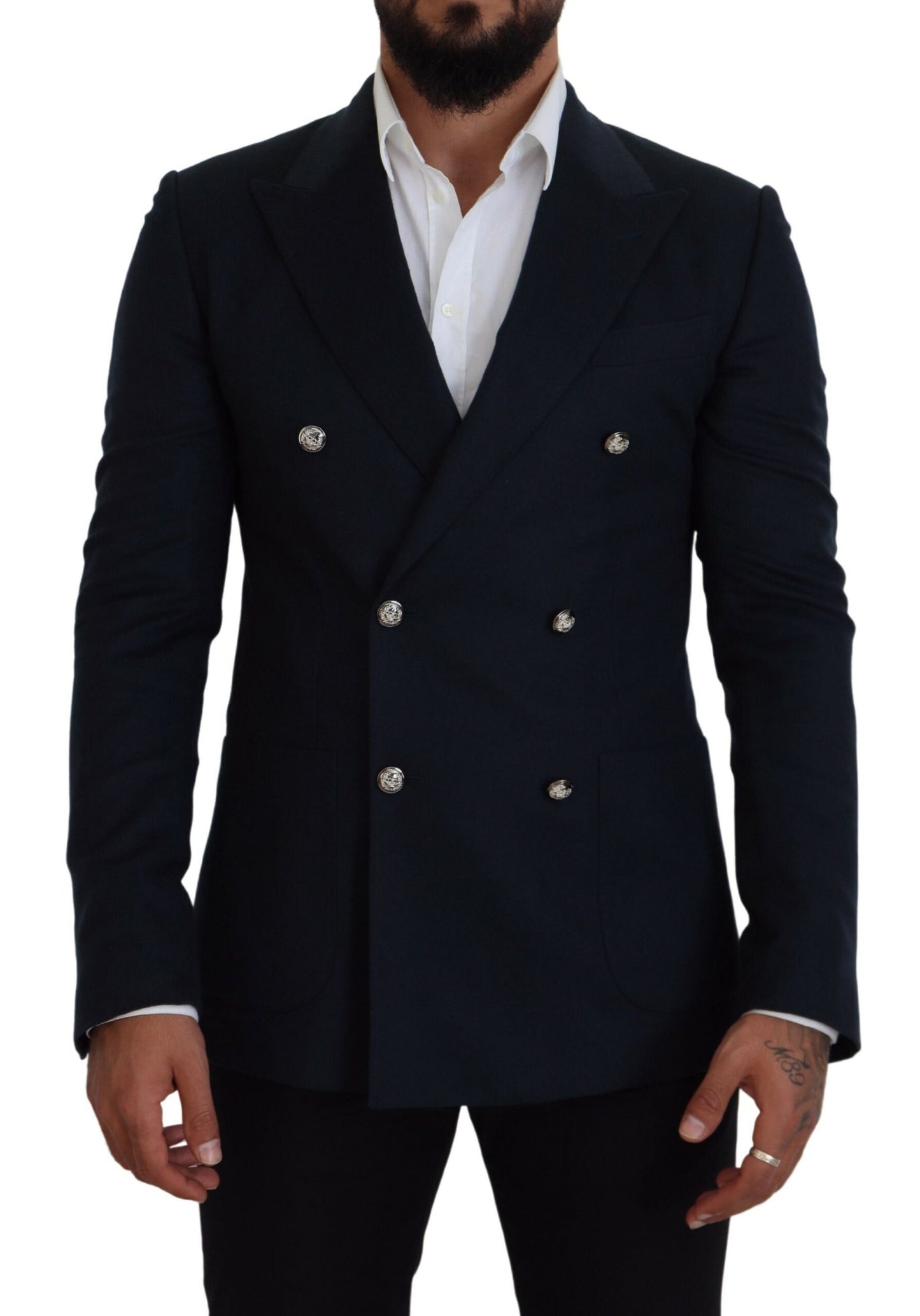 Blazer bleu élégant en mélange cachemire-soie Dolce &amp; Gabbana