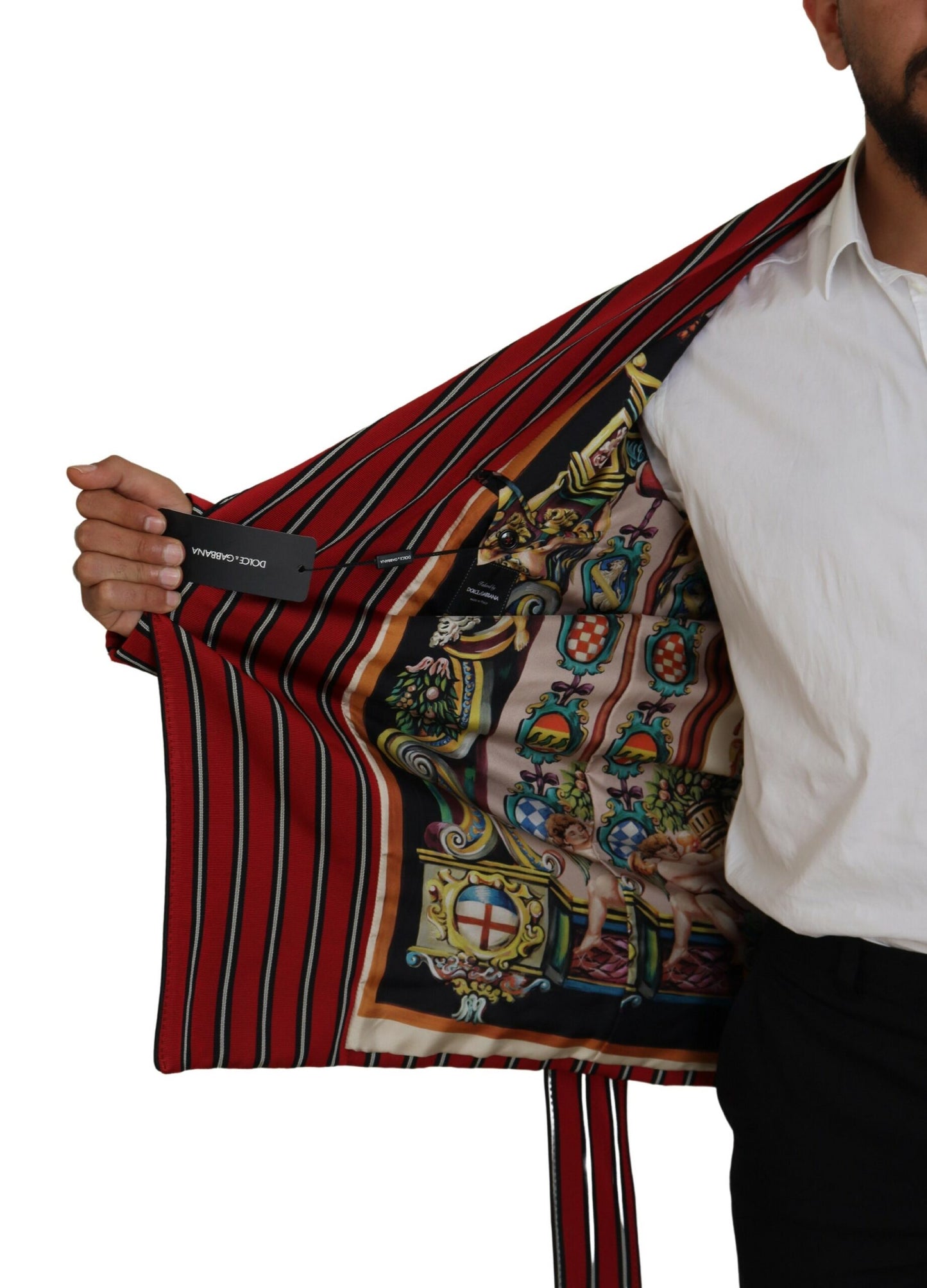 Robe longue élégante à rayures rouges Dolce &amp; Gabbana, vêtements de luxe