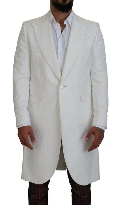 Trench-coat élégant en brocart floral blanc Dolce &amp; Gabbana