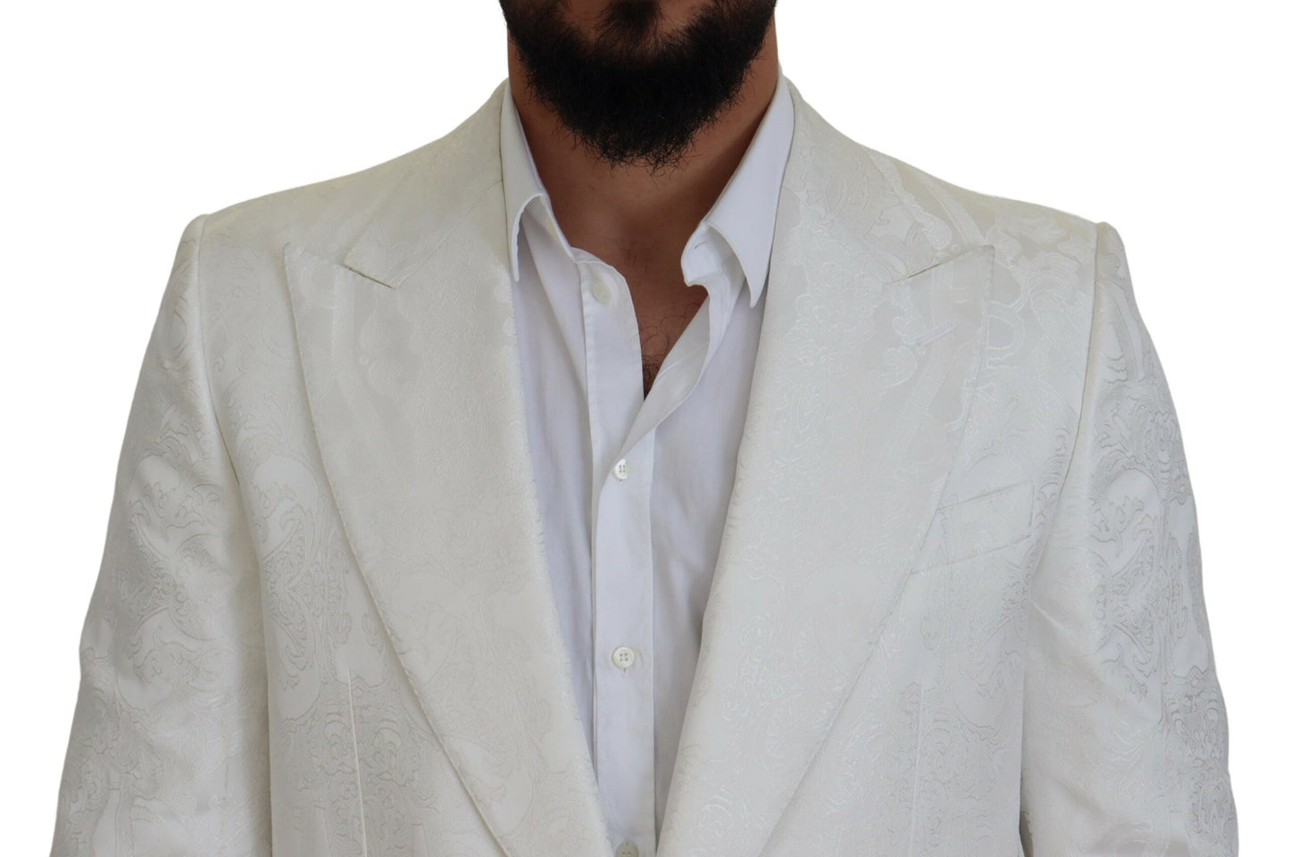Trench-coat élégant en brocart floral blanc Dolce &amp; Gabbana