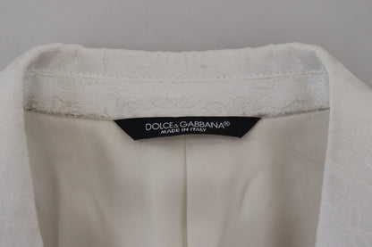 Trench-coat élégant en brocart floral blanc Dolce &amp; Gabbana