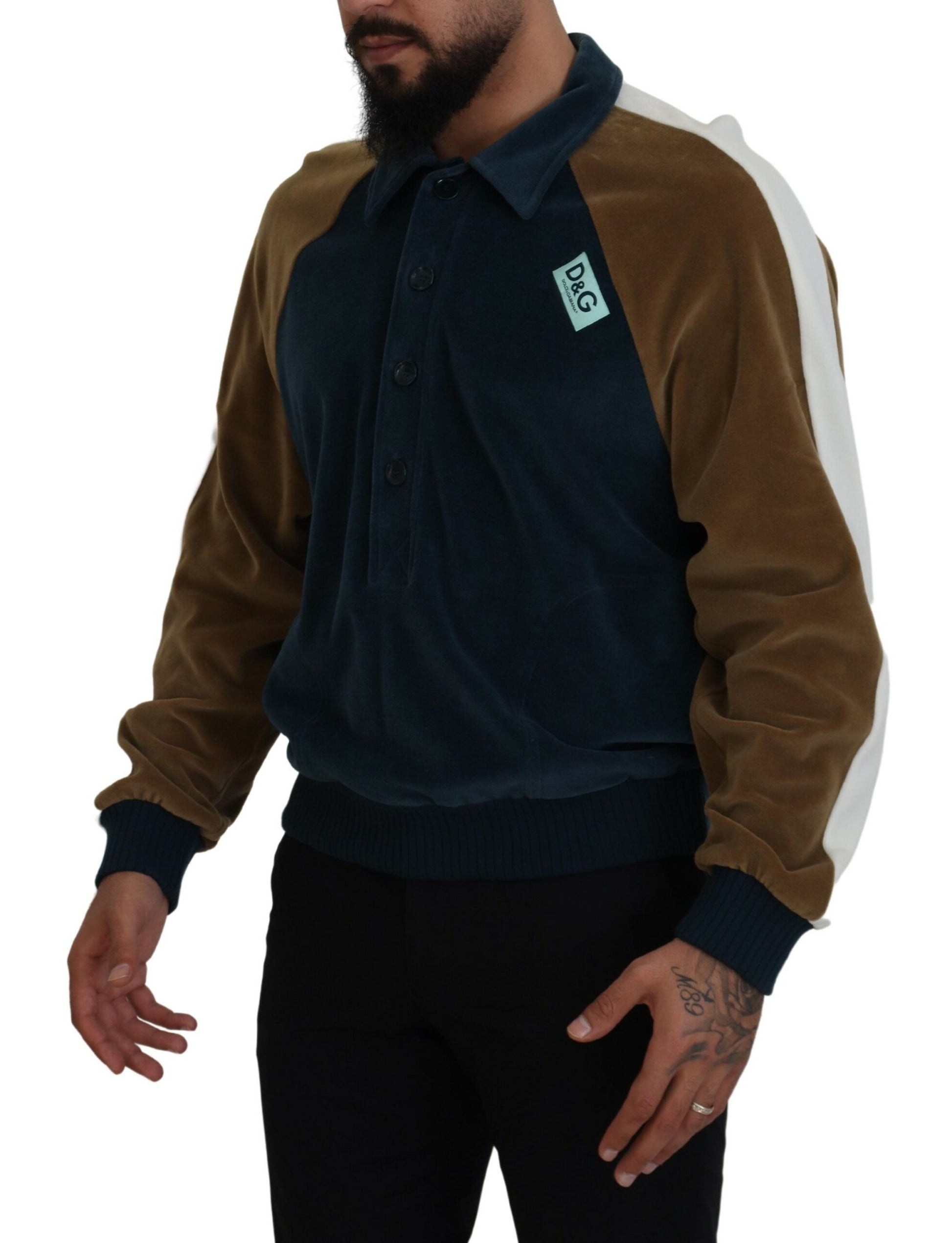 Dolce & Gabbana Multicolor Cotton Collared Pullover Sweater by Dolce & Gabbana