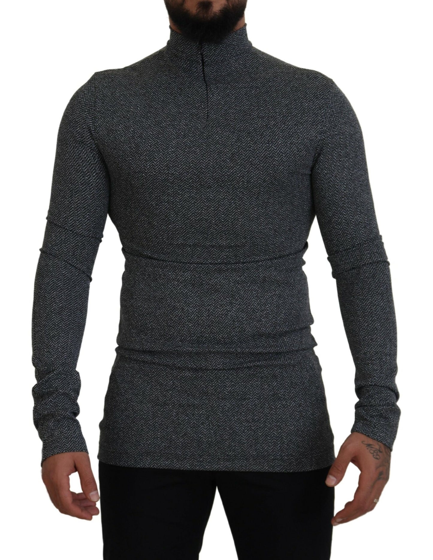 Dolce & Gabbana Dark Gray Nylon Turtleneck Pullover Sweater by Dolce & Gabbana