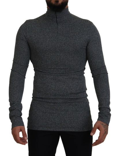 Dolce & Gabbana Dark Gray Nylon Turtleneck Pullover Sweater by Dolce & Gabbana