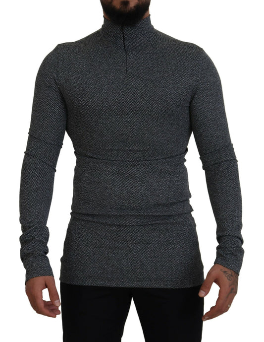 Dolce & Gabbana Dark Gray Nylon Turtleneck Pullover Sweater by Dolce & Gabbana