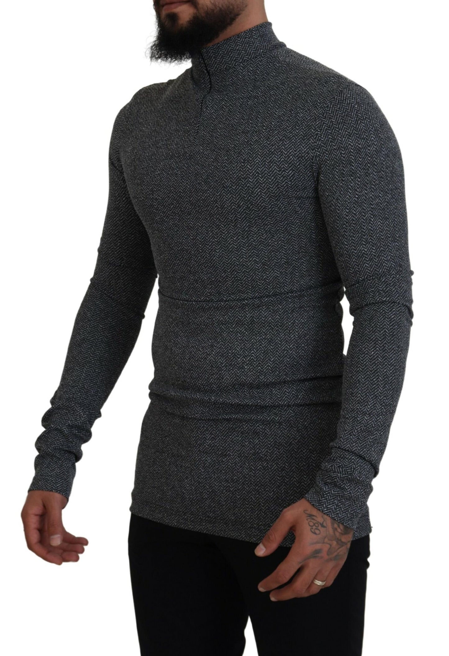 Dolce & Gabbana Dark Gray Nylon Turtleneck Pullover Sweater by Dolce & Gabbana