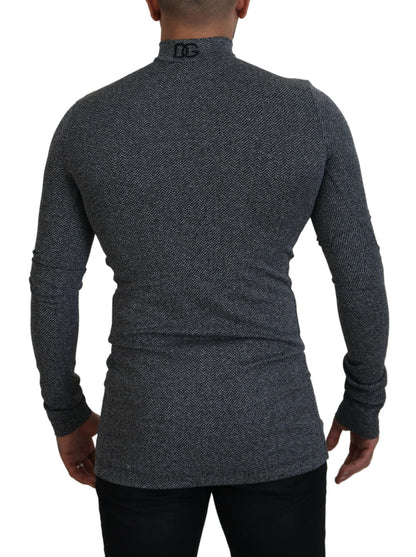 Dolce & Gabbana Dark Gray Nylon Turtleneck Pullover Sweater by Dolce & Gabbana