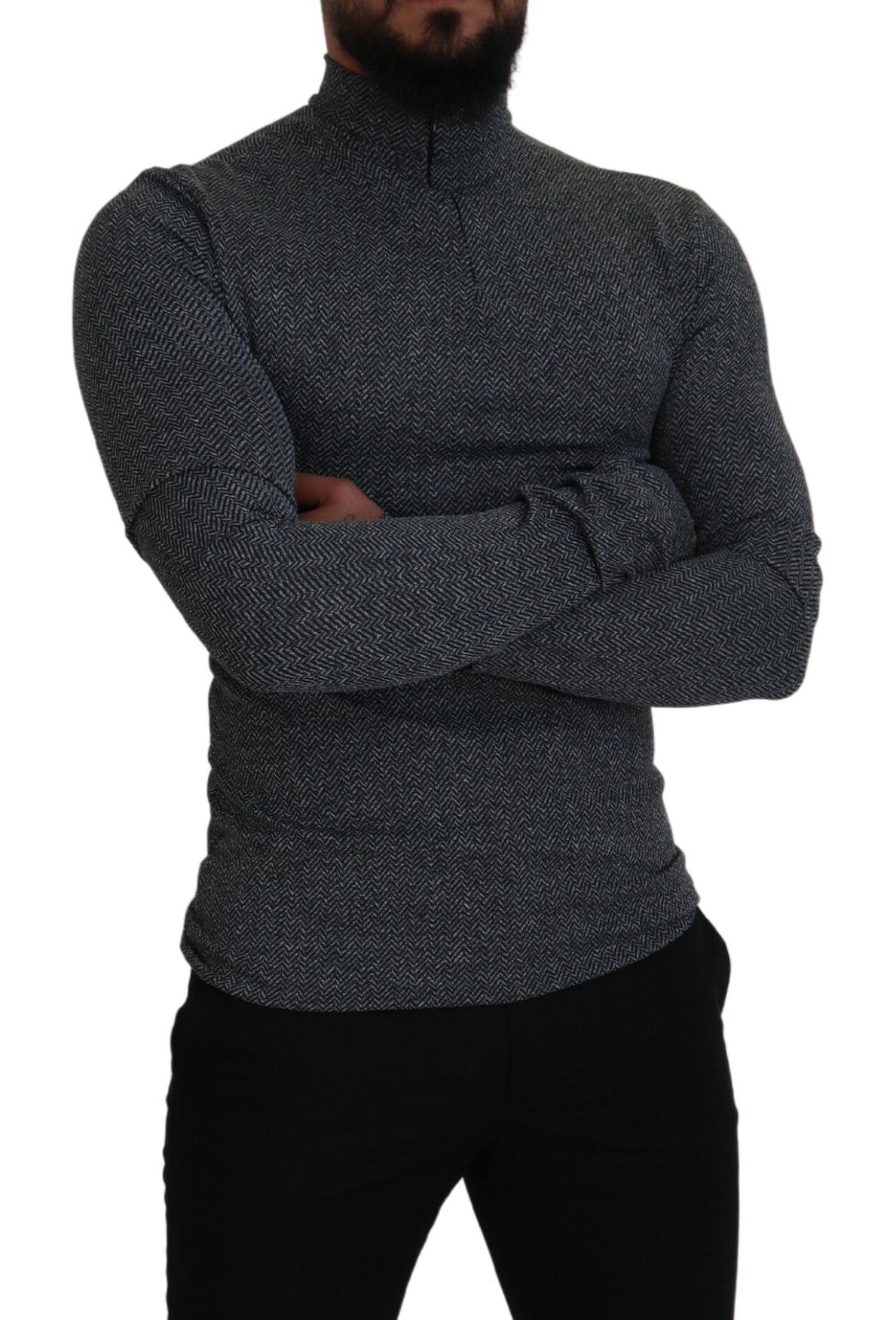 Dolce & Gabbana Dark Gray Nylon Turtleneck Pullover Sweater by Dolce & Gabbana