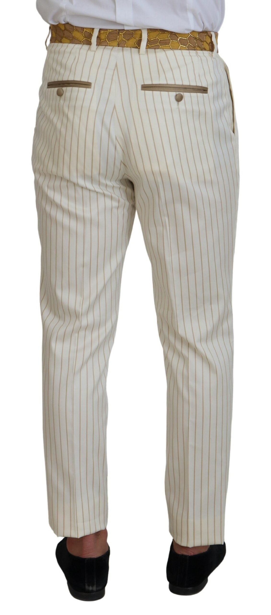 Dolce &amp; Gabbana Off White Gold Striped Tuxedo Slim Fit Suit