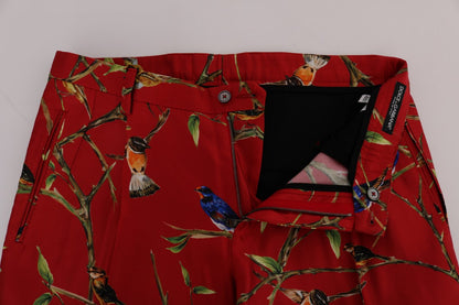 Dolce & Gabbana Red Silk Bird Print Dress Pants by Dolce & Gabbana