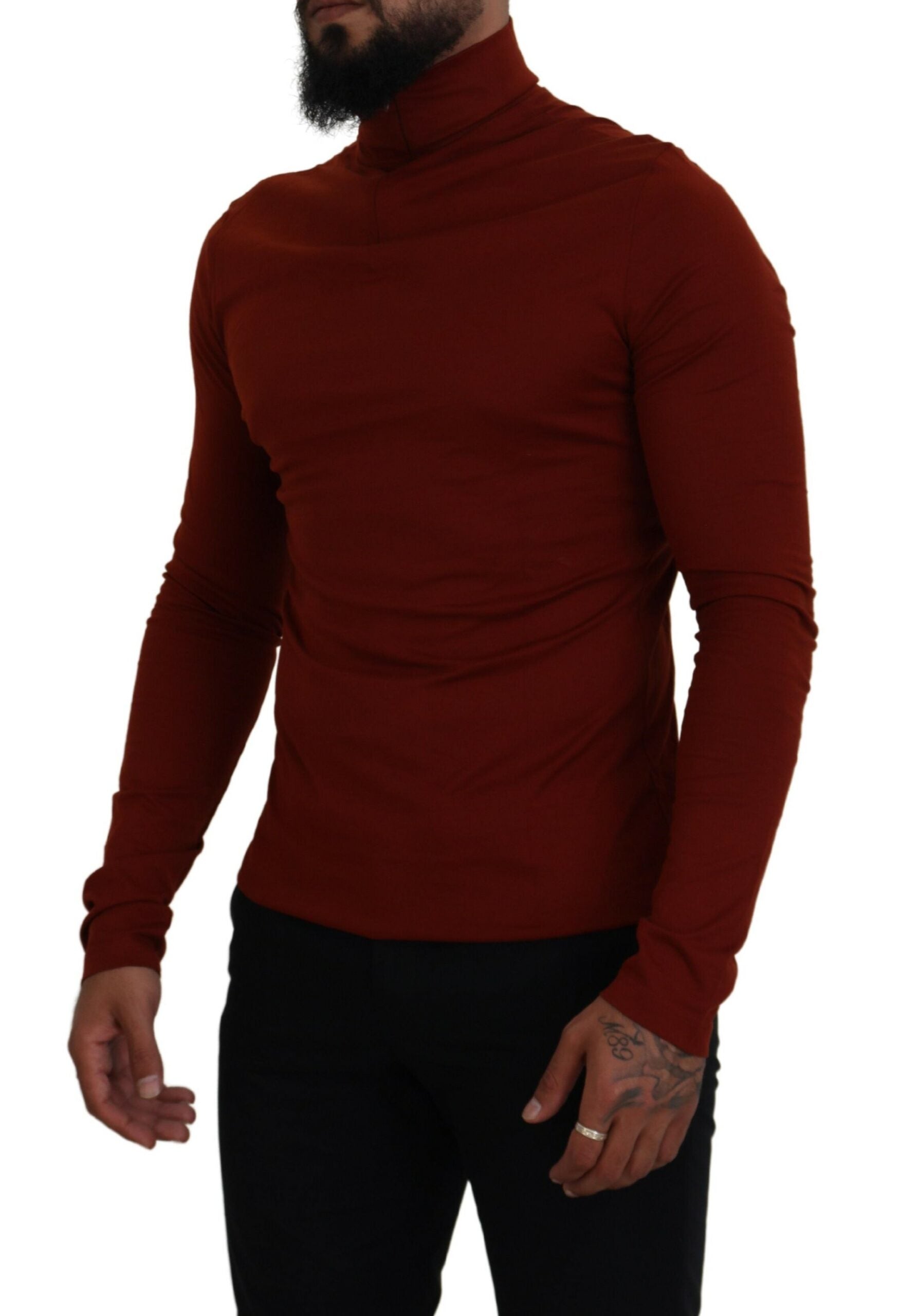 Dolce & Gabbana Maroon Cotton Turtle Neck Zip Sweater by Dolce & Gabbana