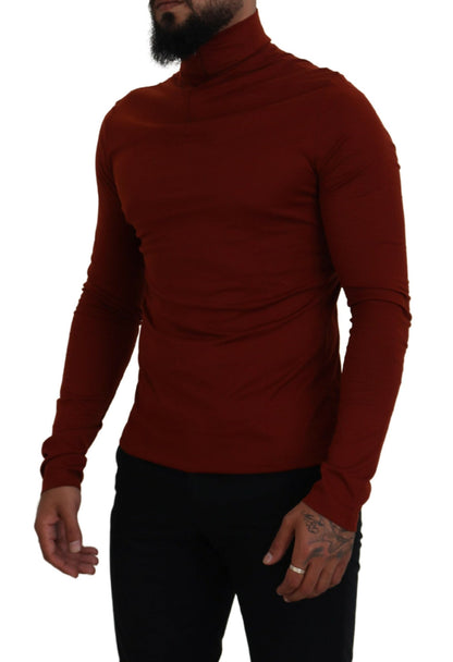 Dolce & Gabbana Maroon Cotton Turtle Neck Zip Sweater by Dolce & Gabbana
