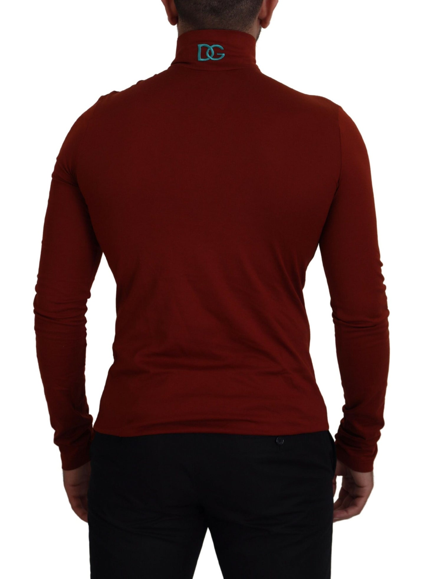 Dolce & Gabbana Maroon Cotton Turtle Neck Zip Sweater by Dolce & Gabbana