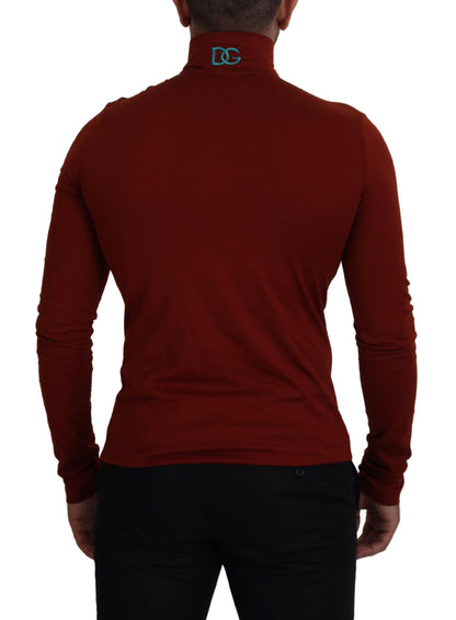 Dolce & Gabbana Maroon Cotton Turtle Neck Zip Sweater by Dolce & Gabbana